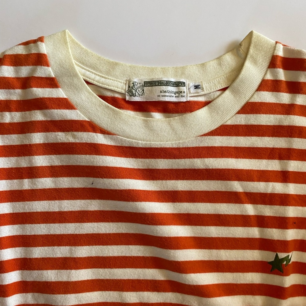 Bape Orange and White Striped Short Sleeve Tee